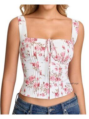 Floral Corset Top Lace Up Bustier Y2k Going Out Crop Top